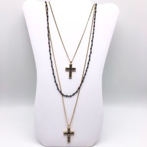 Triple strand cross necklace